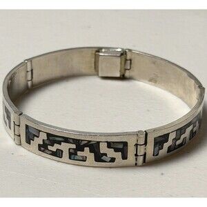 Vintage Taxco Mexico Inlay Panel Sterling Silver 925 Bracelet